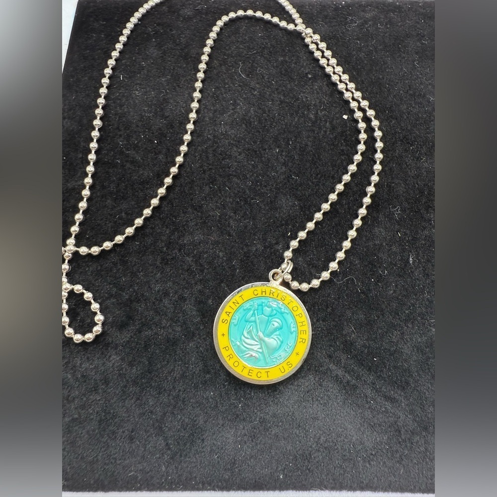 Get Back Designs St. Christopher Protect Us Surf Necklace – Aqua & Yellow